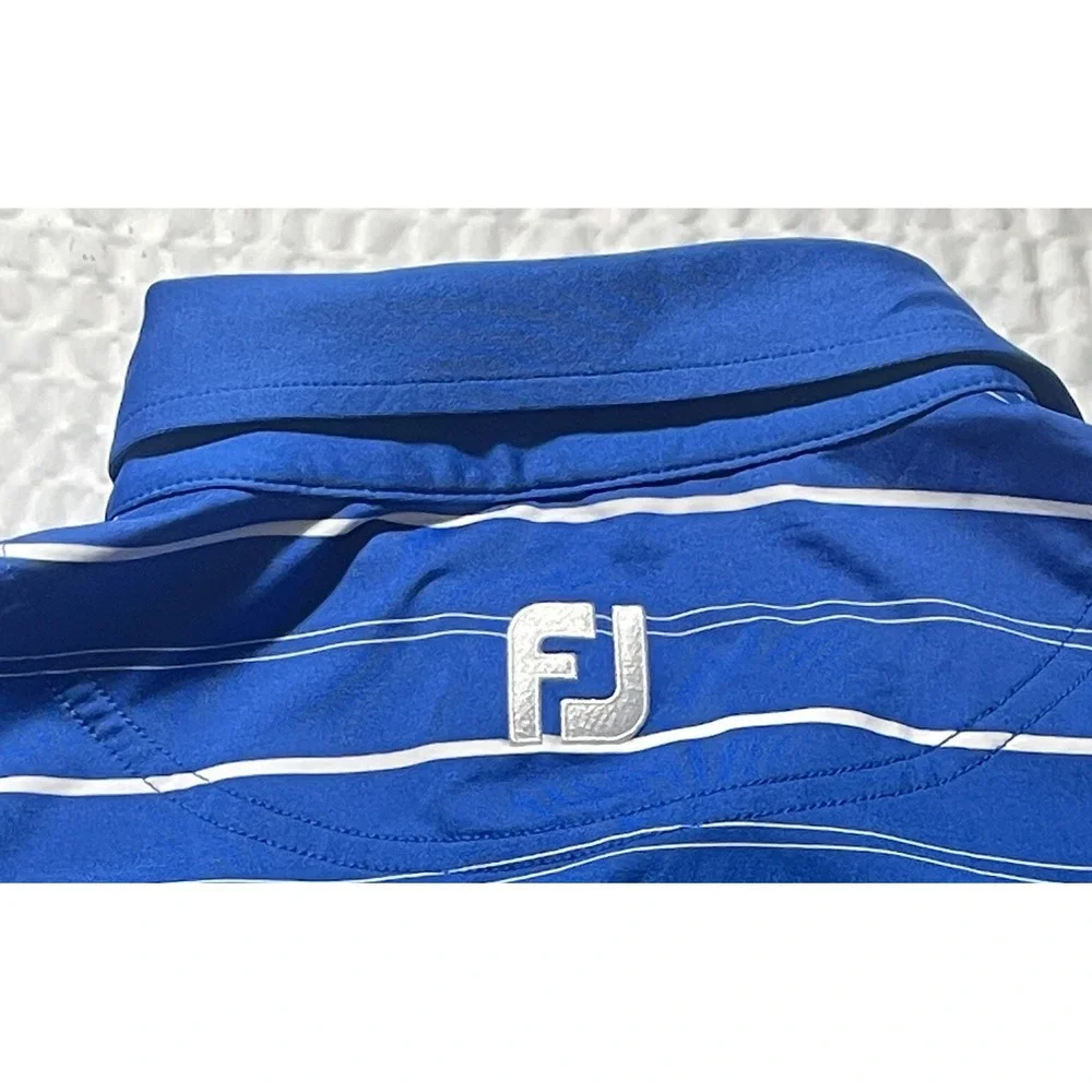 FOOTJOY FJ - Men's Polyester Spandex Blue Striped Athletic Fit Golf Polo Size XL